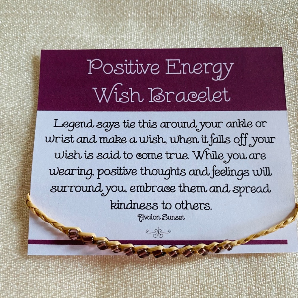 Positive Energy Wish Bracelet / anklet jewelry hemp raffia braided w card purple